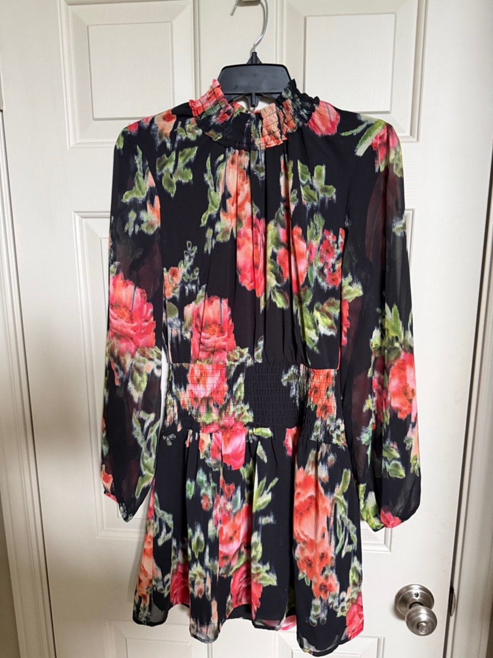 Steve Madden Black Mini Dress with Pink & Green Floral Print